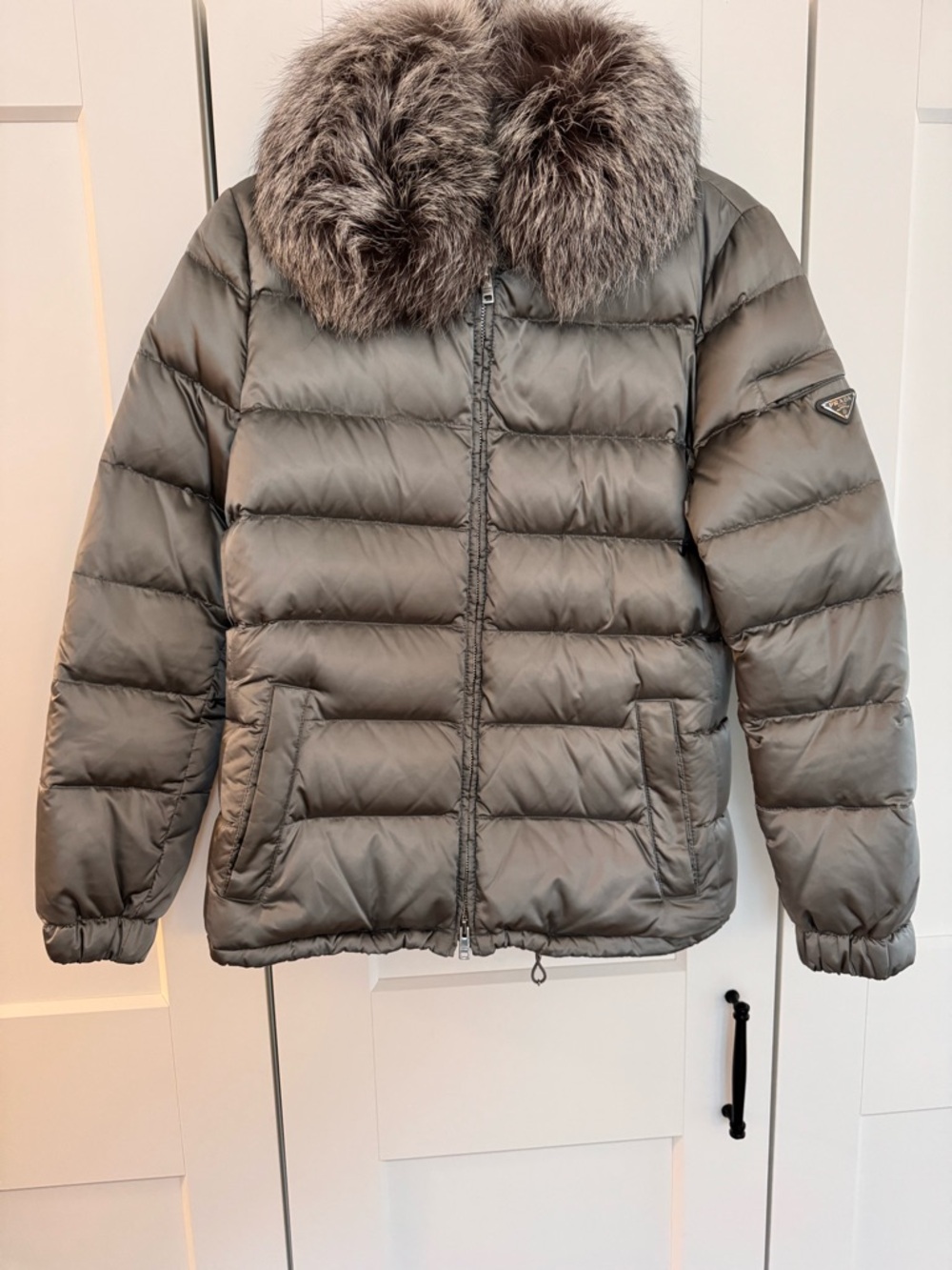 Prada Black Quilted Down Jacket with Logo Plaque